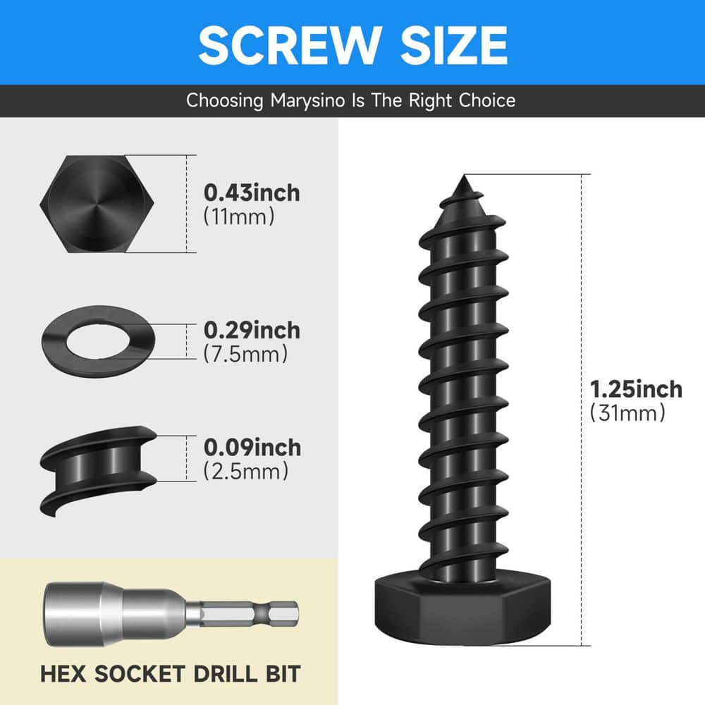 MarySino . . Black Oxide Stainless Steel Hex Button Head Lag Screw (2)