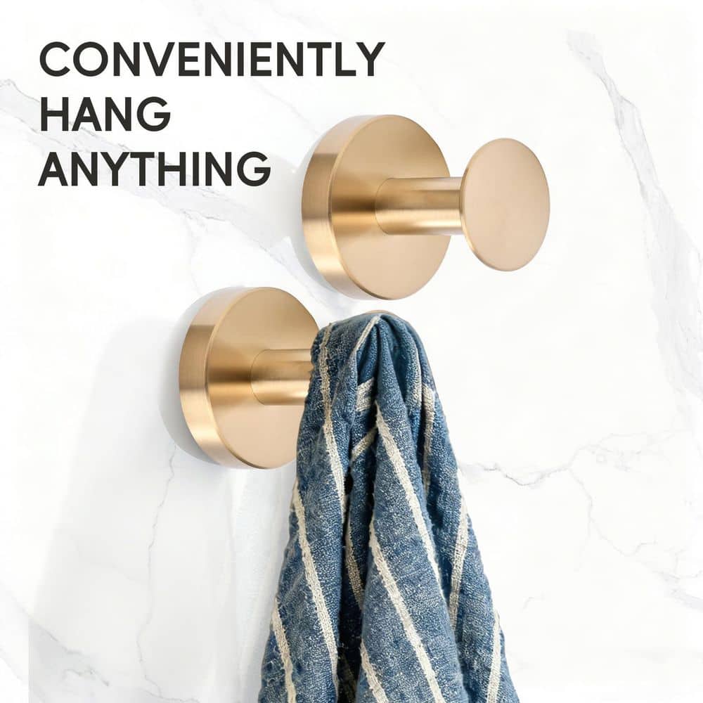 Unbranded Hook Type 2-Pack Golden 304 Stainless Steel Single Wall Drill Mount Towel Robe Hook Hanger for Bathroom Shower Kitchen (3)