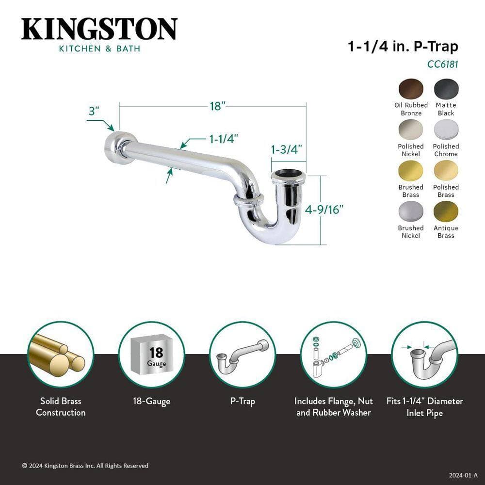 Kingston Brass Trimscape 1-1/4 in. Brass Decor P-Trap in Polished Nickel (2)