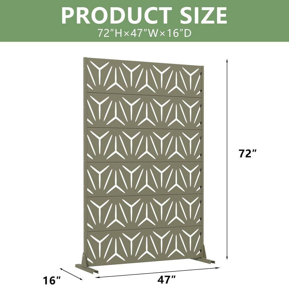 Dovelina 16 in. L x 72 in. H x 47 in. W Galvanized Metal Wall Sculptures Outdoor Privacy Screens Garden Fence in Olive Gray (3)