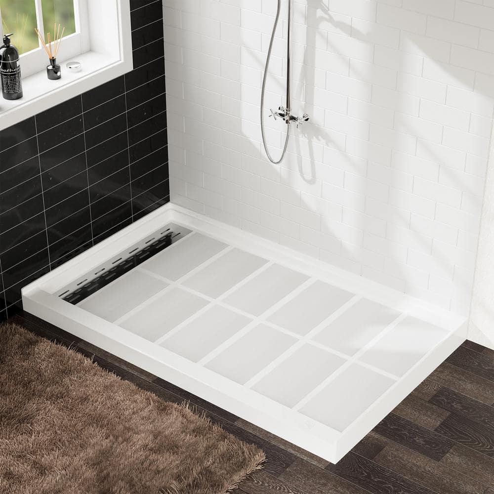 Boyel Living 60 in. L 36 in. W Single Threshold Alcove Solid Surface Shower Pan Base with Drain White (2)