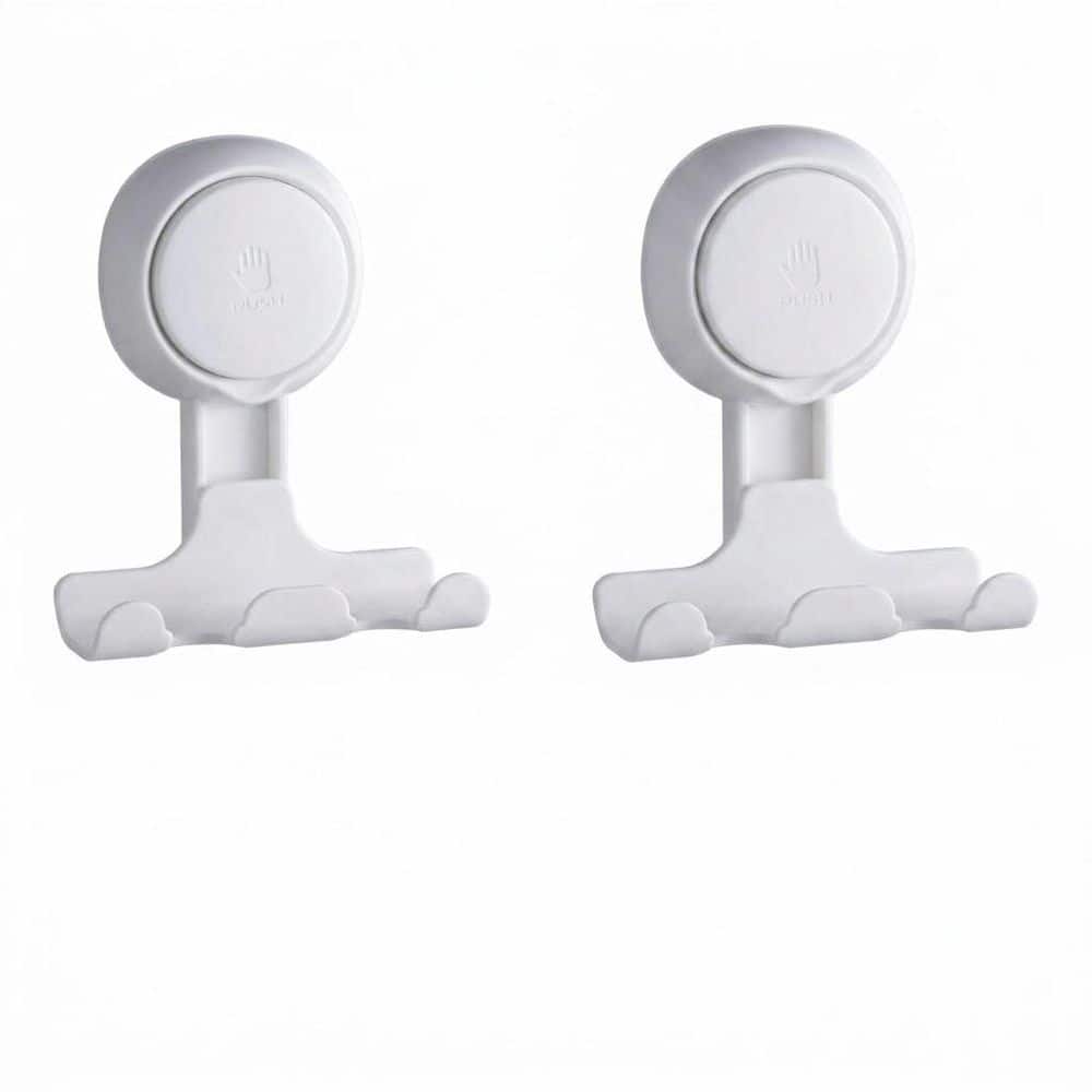 LAIFUCAM Suction Cup J-Hook Robe/Towel Hook Shower Razor Holder in White, Bathroom Wall Mount, Easy Install, 2 Pack (1)