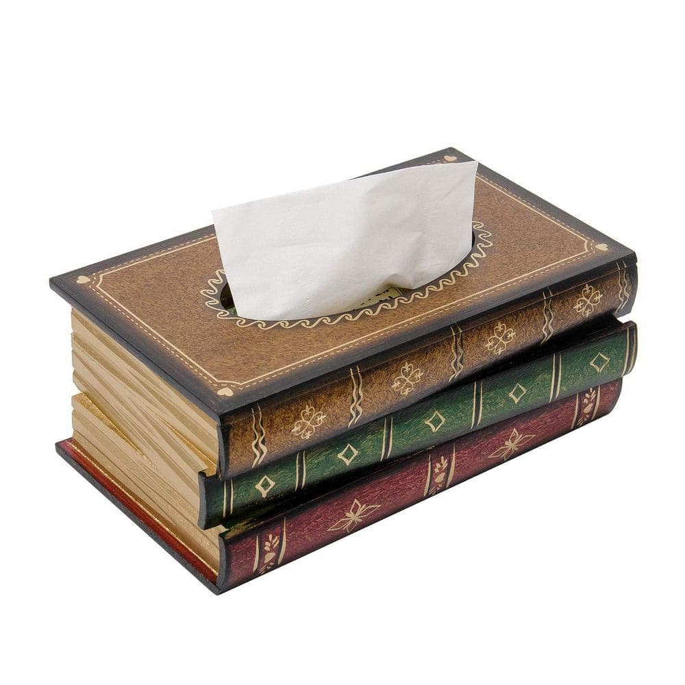 Wudkey Multicolor Wooden Retro Antique Book Tissue Box Cover Rectangular Tissue Holder Dispenser Paper Cover for Bathroom