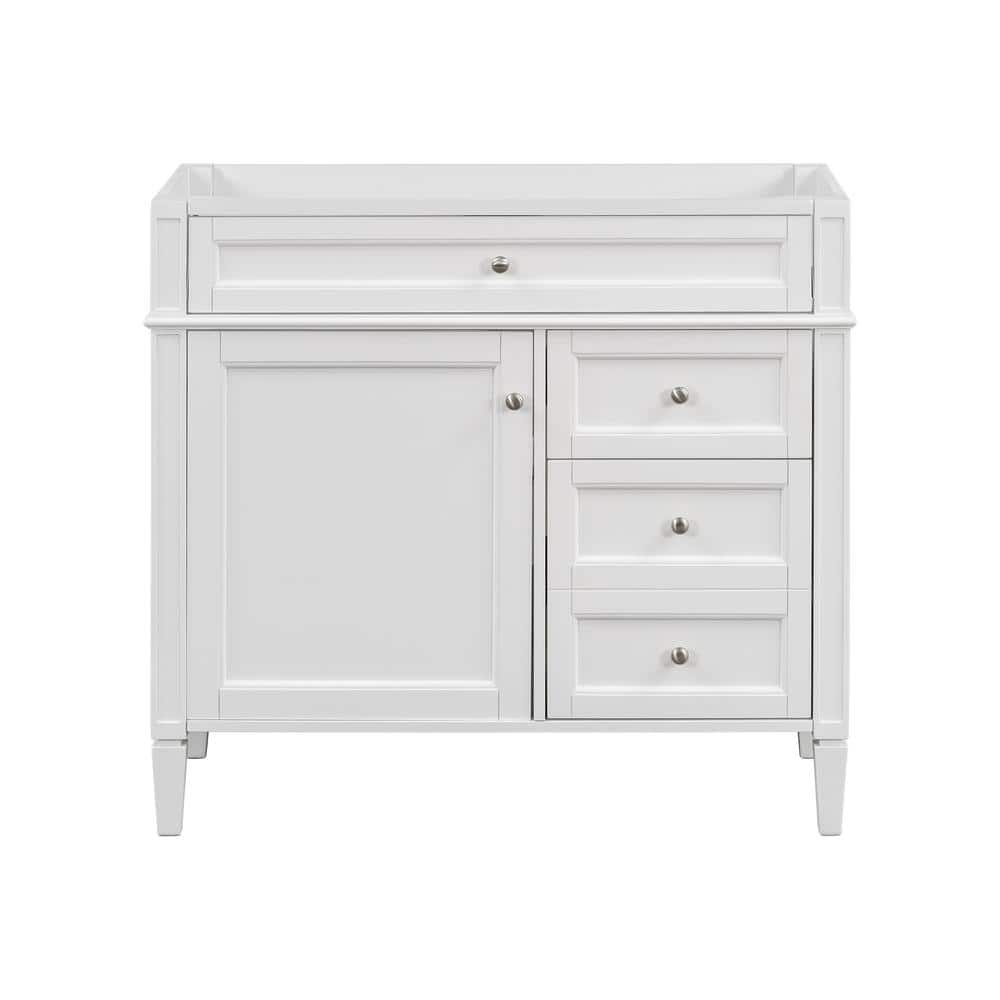 Unbranded 36 in. Modern Freestanding Solid Wood Bath Vanity Cabinet without Top in White with Drawers and Doors
