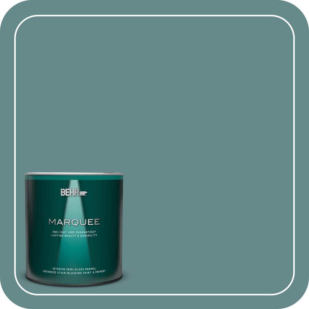 BEHR MARQUEE 1 qt. #S440-5 Tasmanian Sea One-Coat Hide Semi-Gloss Enamel Interior Paint & Primer