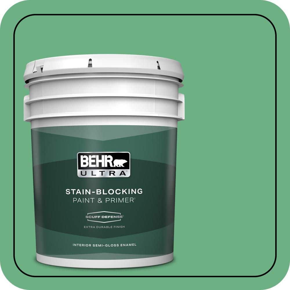 BEHR ULTRA 5 gal. #P410-5 Lily Pads Extra Durable Semi-Gloss Enamel Interior Paint & Primer