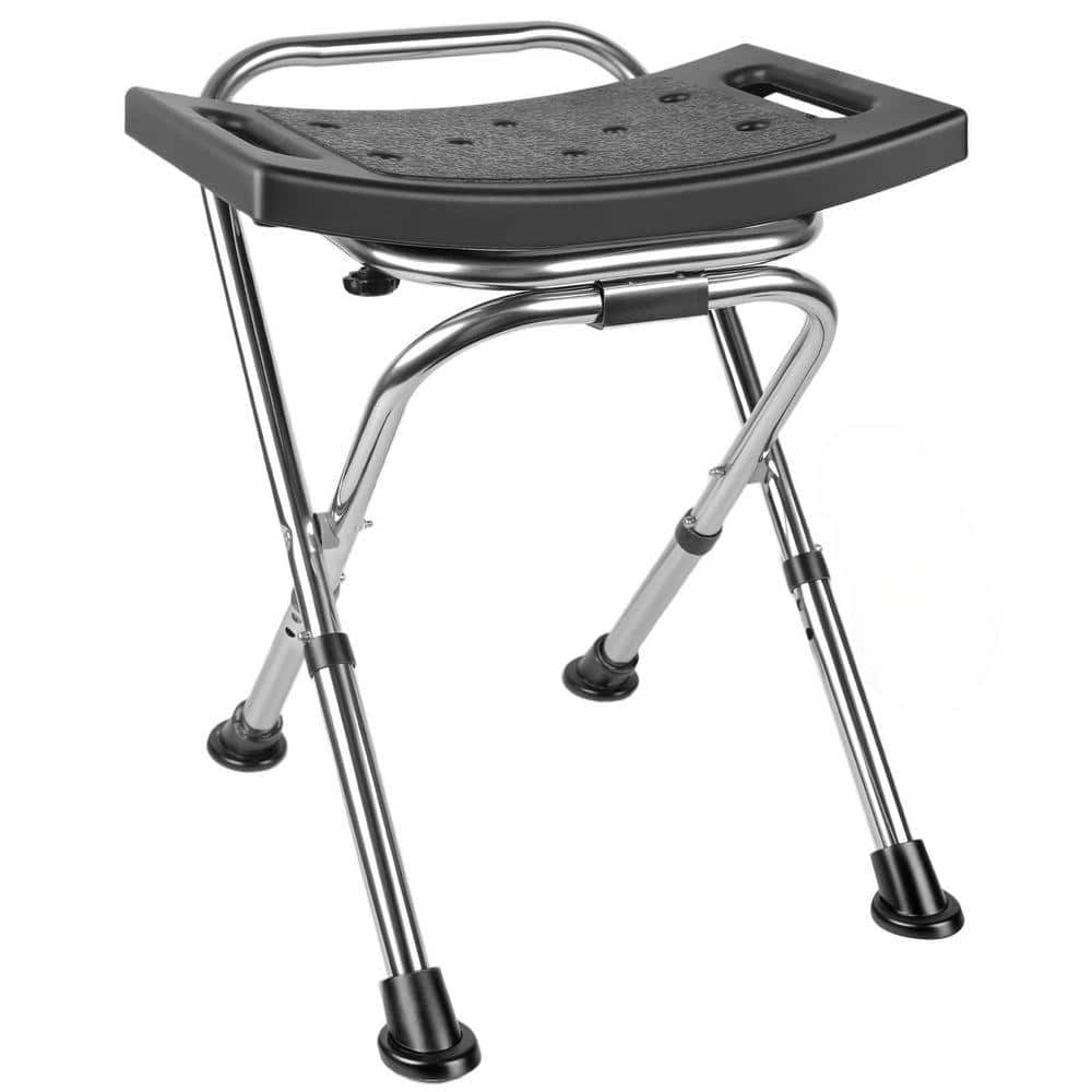 Lynzavix 24 in. W Freestanding Stainless Steel Adjustable Height Folding Shower Chair Seat with Anti-Slip Feet in Black (1)