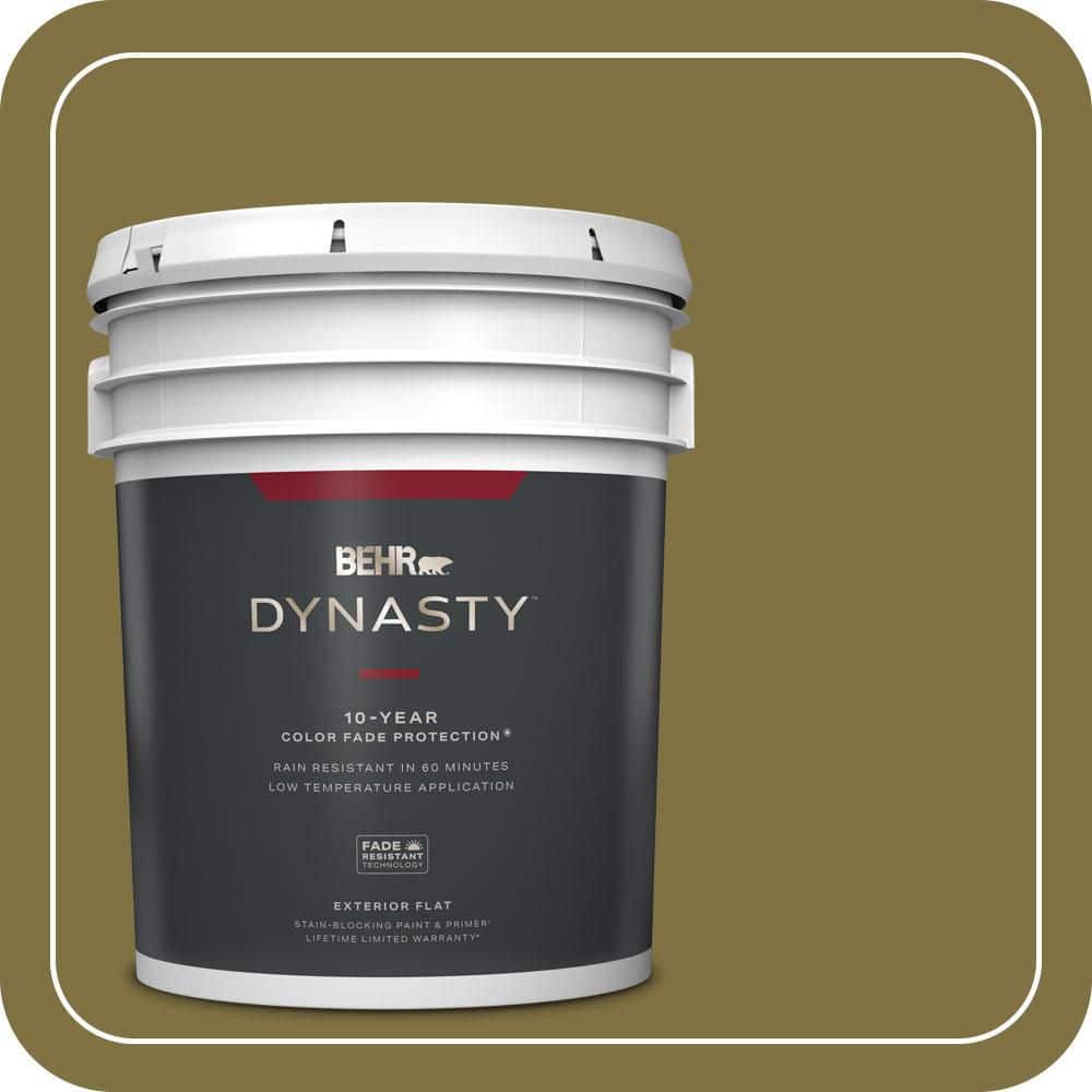 BEHR DYNASTY 5 gal. #S-H-390 Italian Olive Flat Exterior Stain-Blocking Paint & Primer