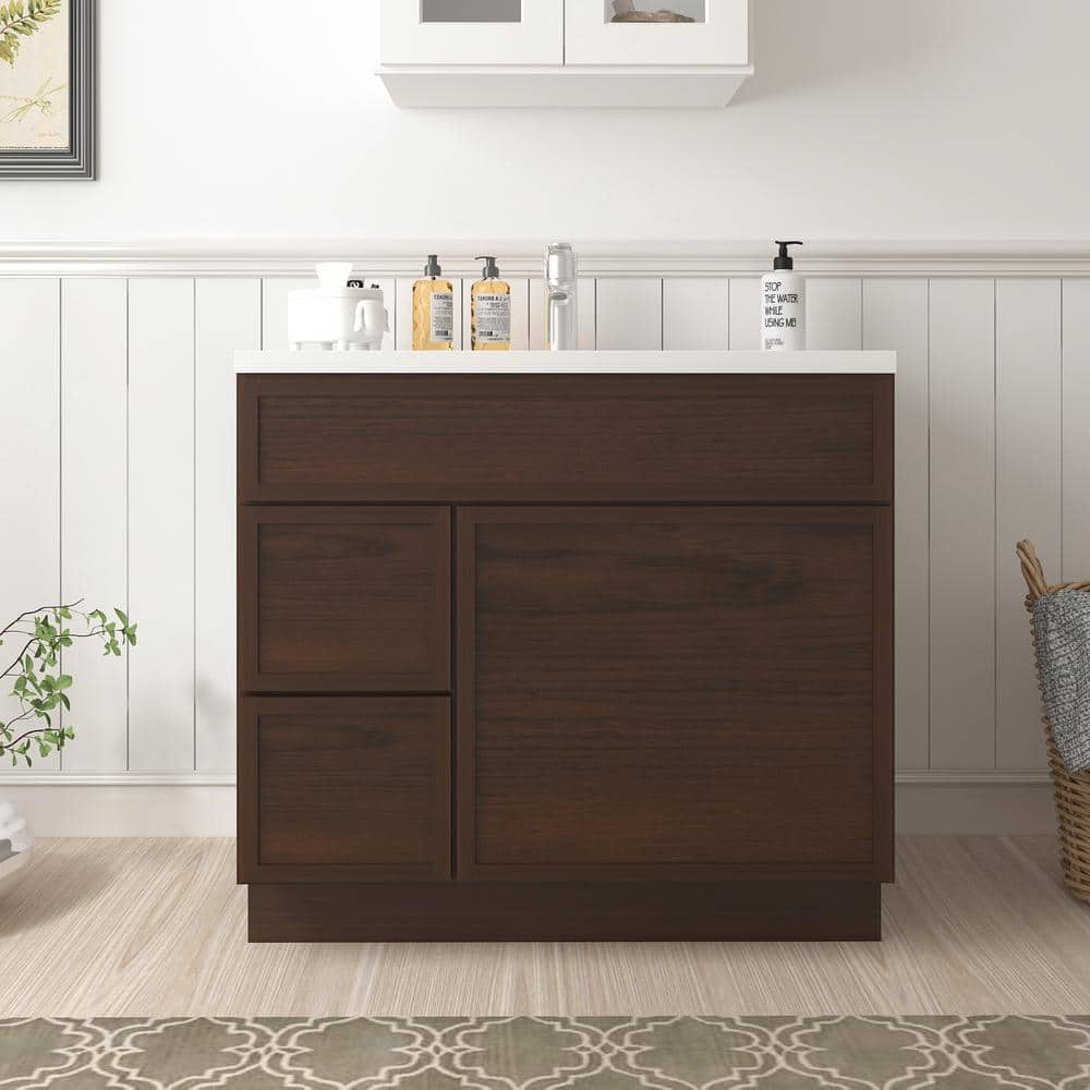 Vanity Art Colton 36 in. 1-Door and 2-Drawer Freestanding Shaker Bathroom Vanity Cabinet (No Top) in Brown — Unassembled (1)