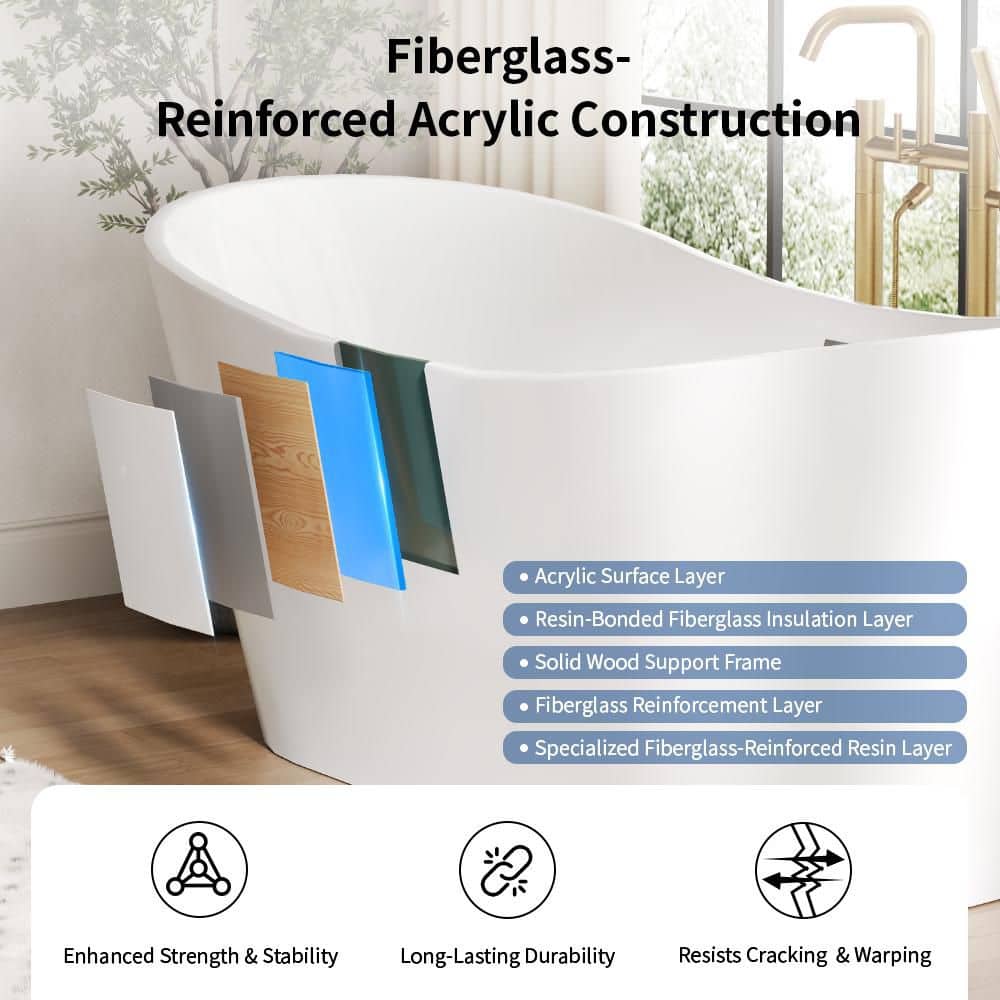 DEERVALLEY 31.5 in. Freestanding Soaking Acrylic Bathtub with Overflow Drain (2)
