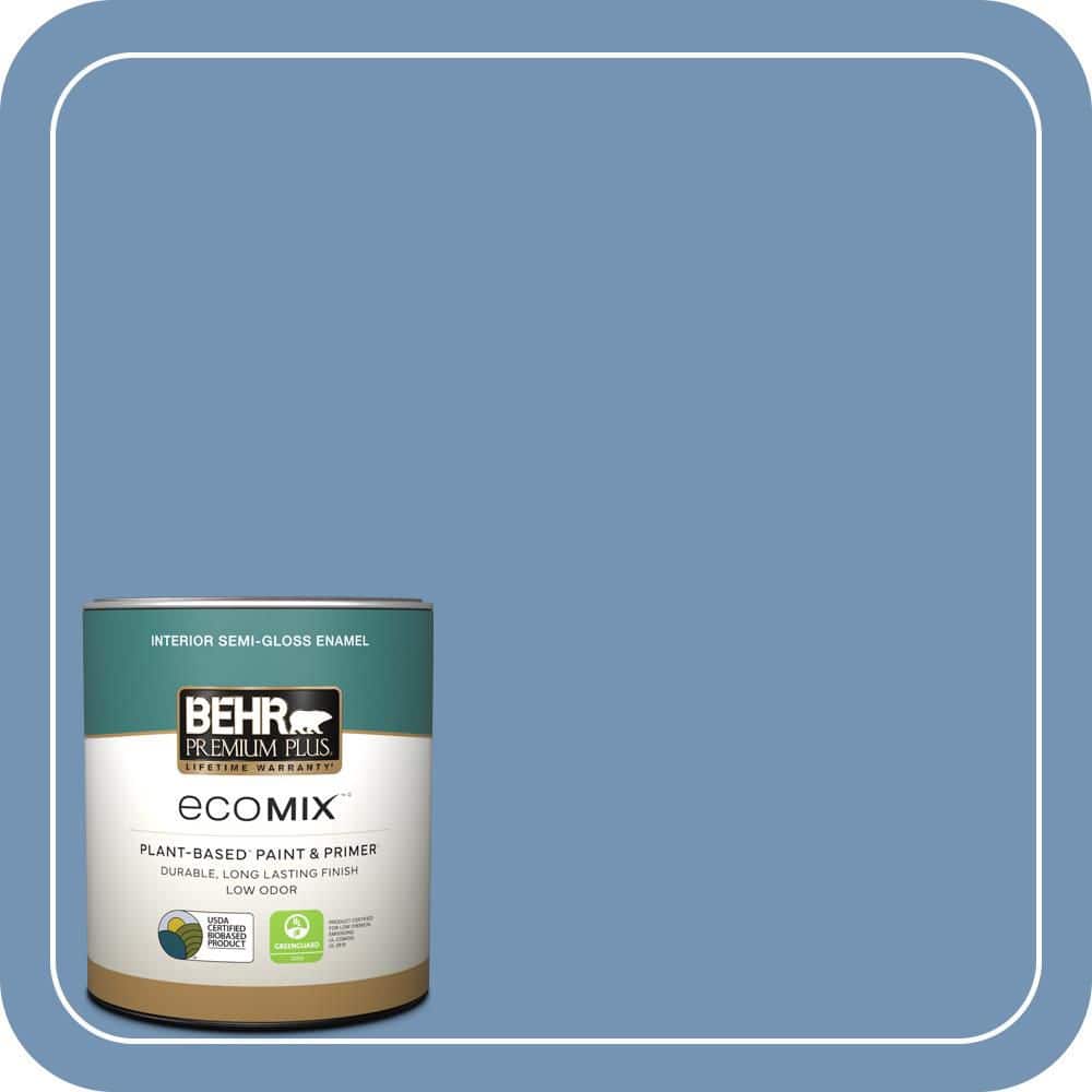 BEHR PREMIUM PLUS 1 qt. #580D-5 Ocean Ridge Semi-Gloss Enamel EcoMix Plant-Based Interior Paint & Primer (1)