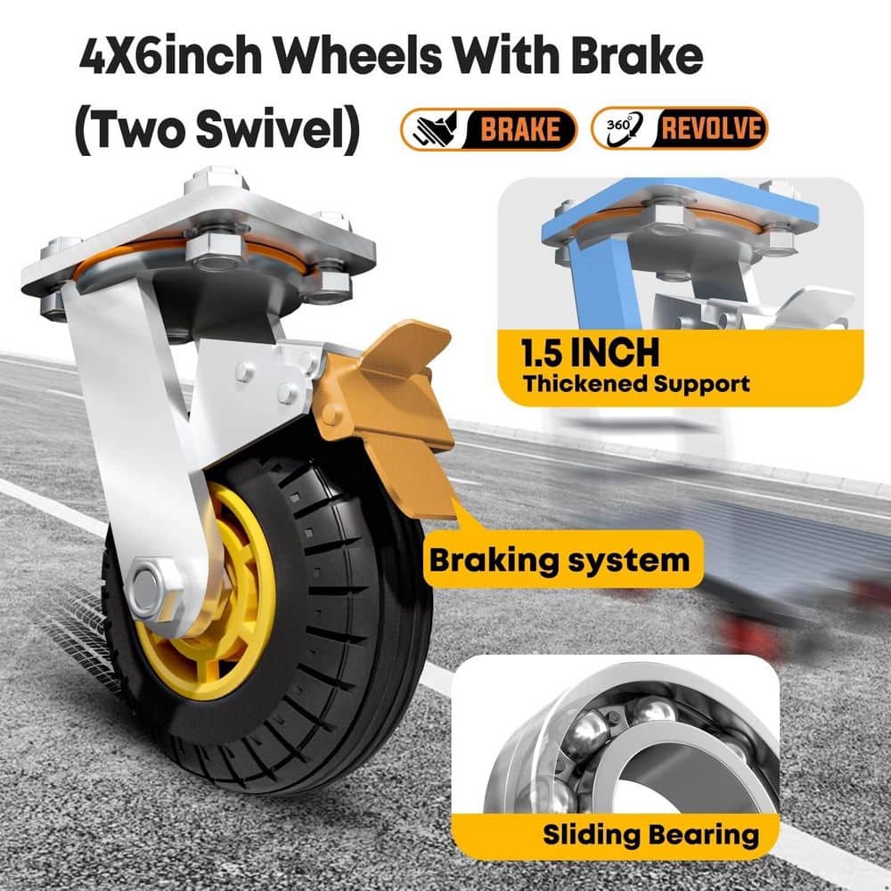 xinyoec Heavy Duty 2600 lb. Steel Platform Truck Cart, 48 x 24 in. Flatbed Dolly with 360° Swivel Wheels, Drywall Cart (2)
