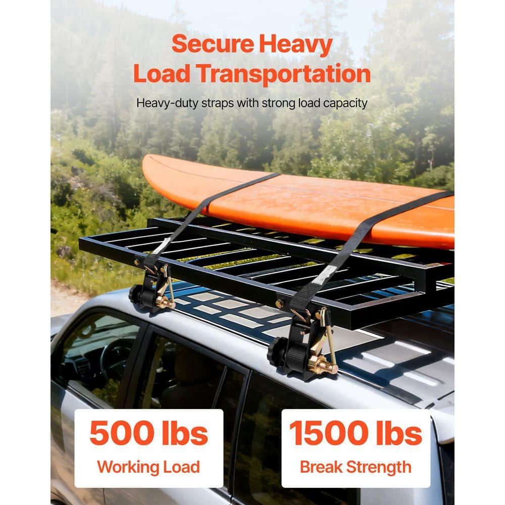 Helhom 2 Pack Ladder Rack Ratchet Straps, Black Square Tube Mount with Double J Hooks, Cargo Buckle Lock Straps (2)