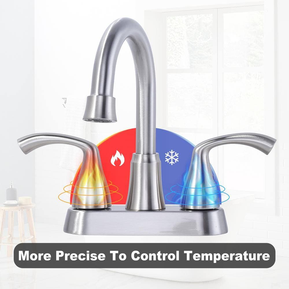 IVIGA 4 in. Centerset Double Handle High Arc 360° Swivel Bathroom Faucet with Pop Up Drain and Supply Lines in Brushed Nickel (3)