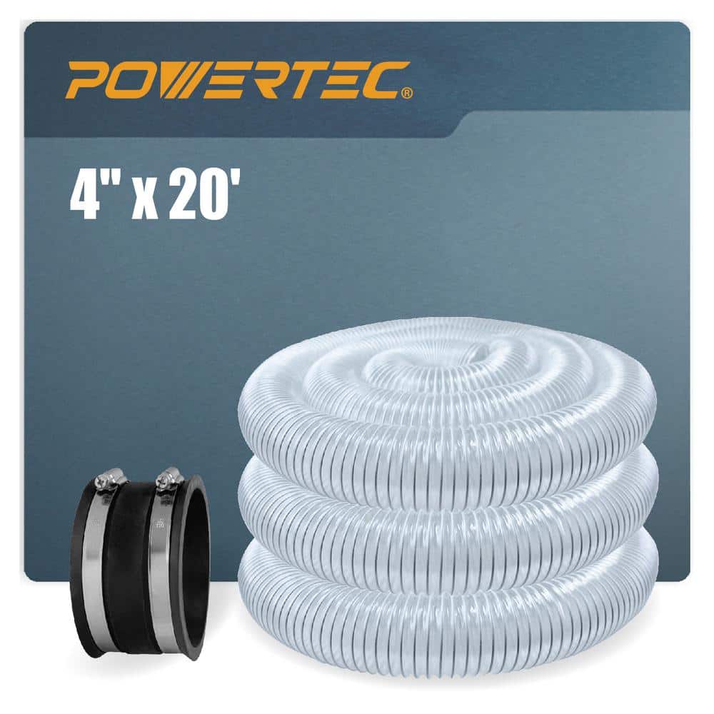 ‎POWERTEC 4 in. x 20 ft. Dust Collection Hose with Dust Control Flex Cuff with Steel Clamps for Dust Collection Systems (1)
