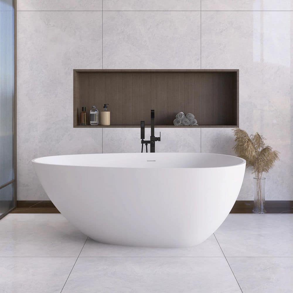 JimsMaison Stone Resin Flatbottom Non-Whirlpool Double Slipper Freestanding Bathtub (1)