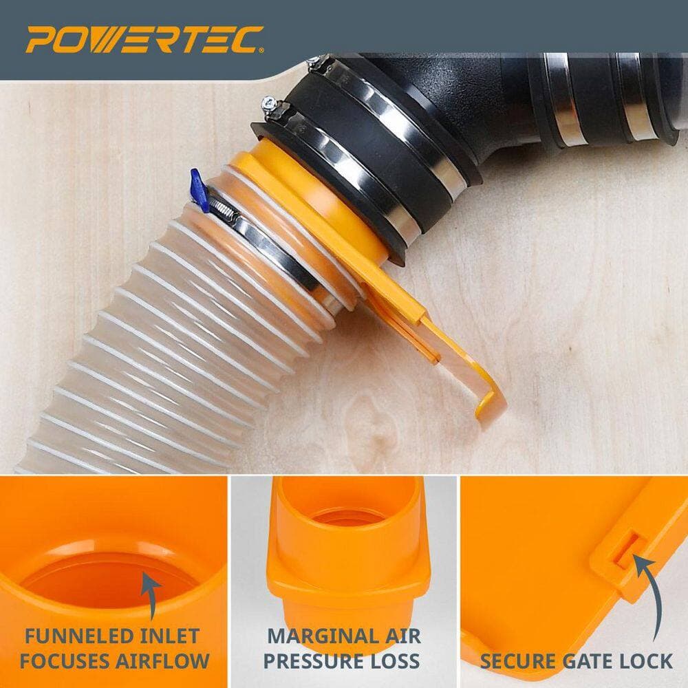 ‎POWERTEC 4 in. x 20 ft. Dust Collection Hose with Cone Reducer and Fittings Kit for Dust Collection Systems (2)