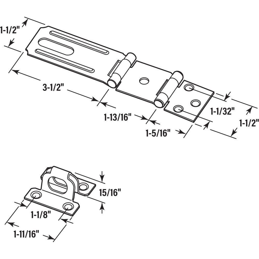Prime-Line Door and Gate Double Safety Hasp Hinge Latch with Fixed Staple 3-1/2 inch with Screws Zinc Plated (Single Pack) (3)