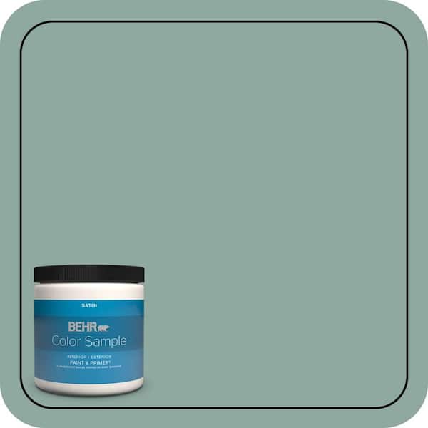 BEHR PREMIUM PLUS 8 oz. #S430-4 Green Meets Blue Satin Enamel Interior/Exterior Paint & Primer Color Sample (2)