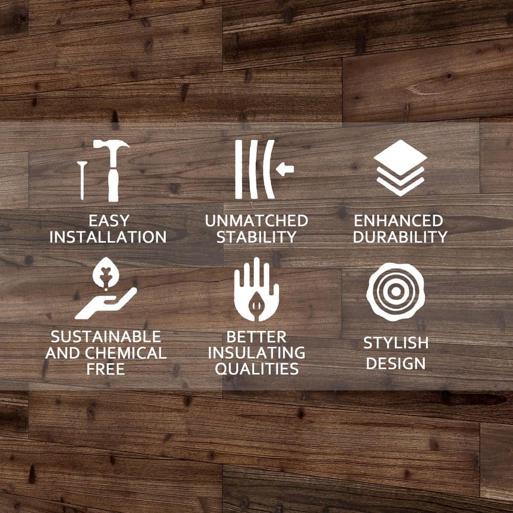 sunwings 1/3 in. x 3/8 ft. x 4 ft. Brown Solid Pine Wall Planks Rustic Barn Wood Finish Decorative Wall Paneling (10-Pack) (3)