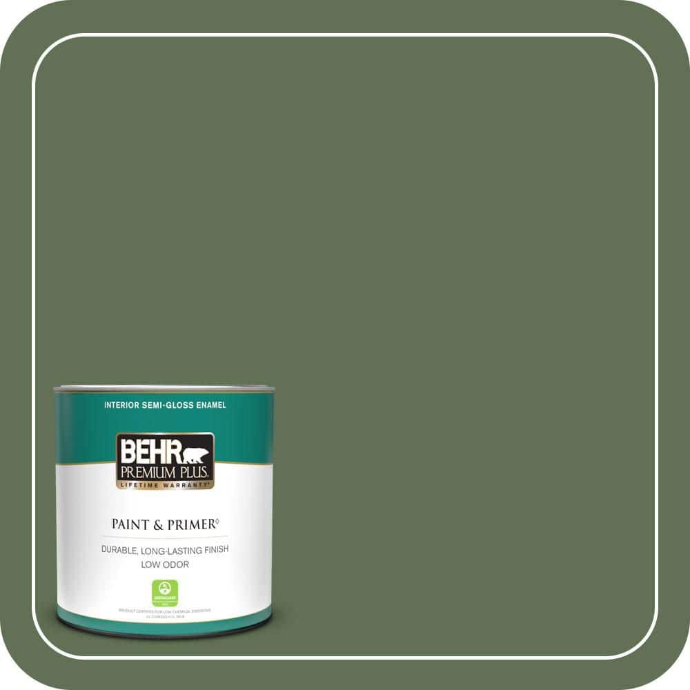 BEHR PREMIUM PLUS 1 qt. #QE-39 Willow Leaf Semi-Gloss Enamel Low Odor Interior Paint & Primer