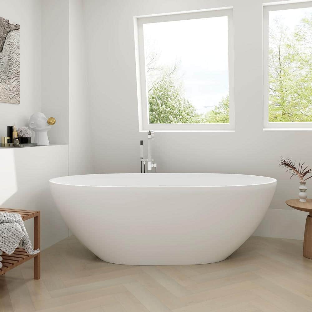 SJ STAR&JANE Ula 29 in. Stone Resin Freestanding Soaking Bathtub