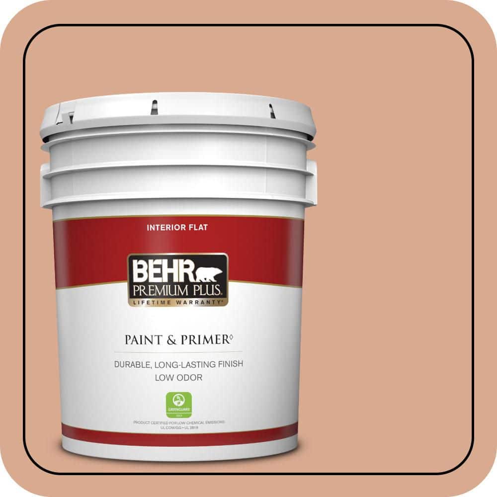 BEHR PREMIUM PLUS 5 gal. #QE-02 Salmon Sand Flat Low Odor Interior Paint & Primer