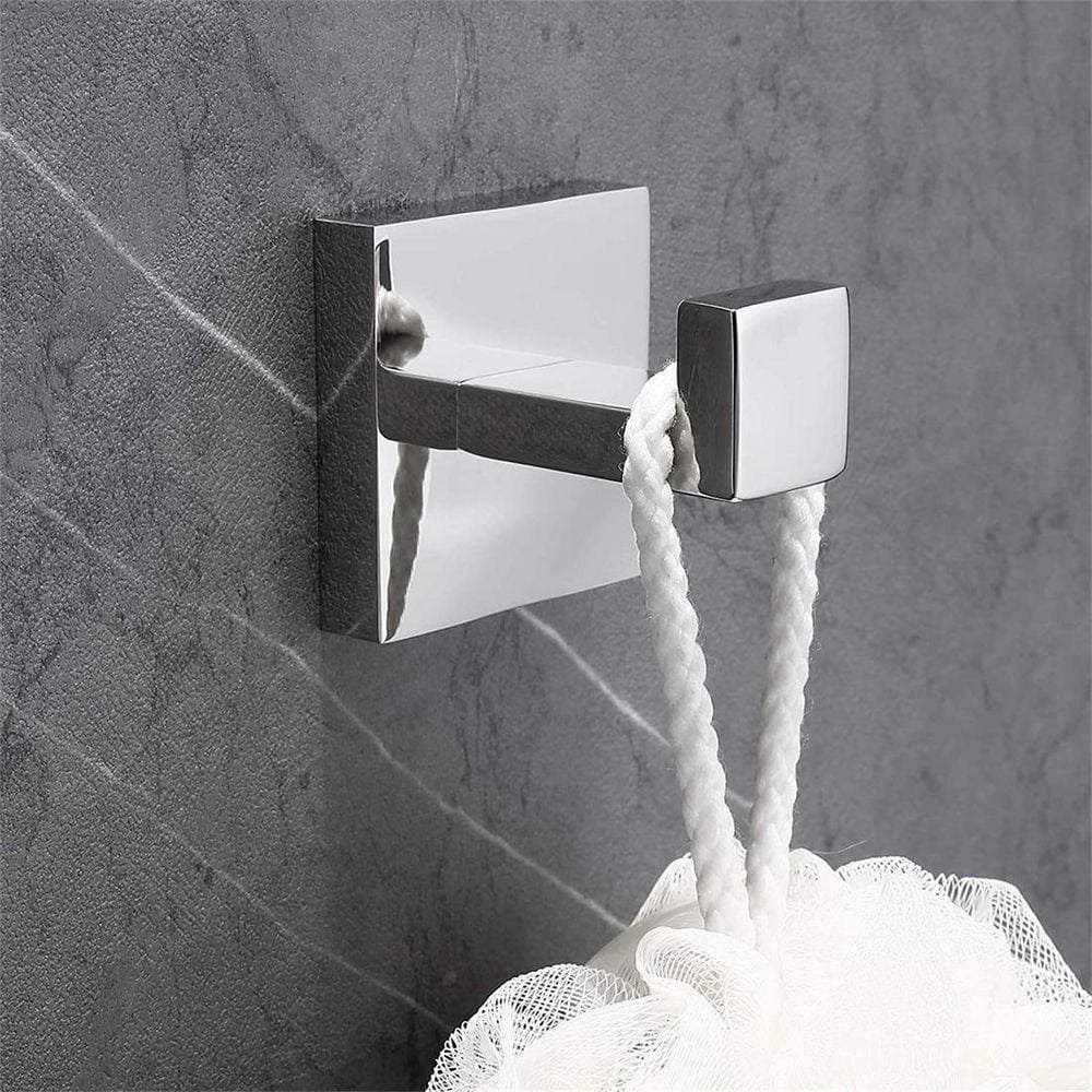 Dracelo Wall Mounted Square Bathroom Robe Hook Towel Hook Hanger J-HookPolished Chrome (2)
