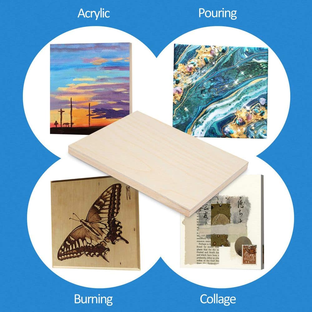 Afoxsos 3/4 in. x 9 in. x 12 in. Birch Wood Unfinished Canvas Panels for Painting, Pouring Art, Crafts - 4-Pack (3)