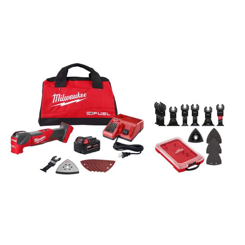 Milwaukee M18 FUEL 18V Brushless Oscillating Multi-Tool Kit w/ 5. 0Ah Battery, Charger, Bag with 15-Pc OMT Blade Kit (1)