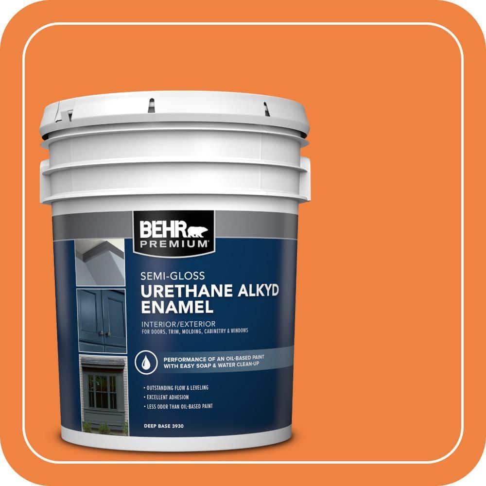 BEHR PREMIUM 5 gal. #P220-7 Construction Zone Urethane Alkyd Semi-Gloss Enamel Interior/Exterior Paint