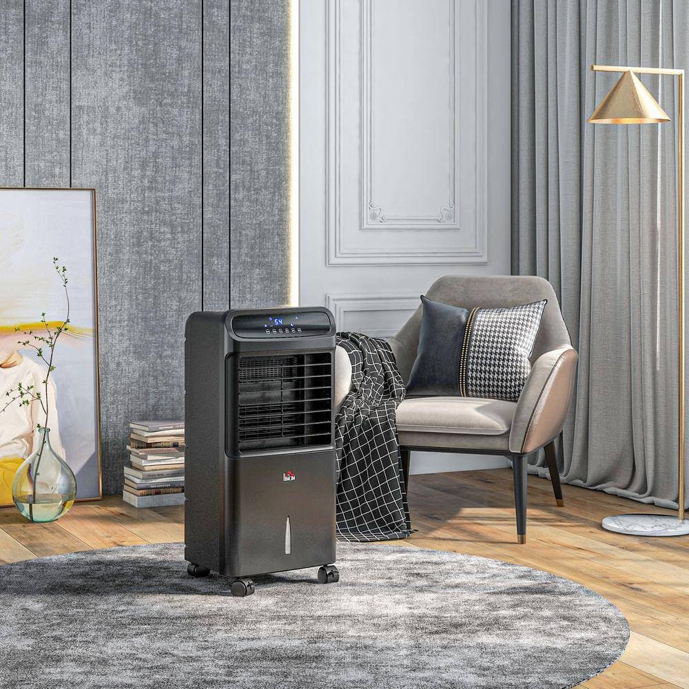 HOMCOM Black 32 in. Mobile Evaporative Air Conditioner 3-in-1 Ice Cooling Fan Water and Humidifier Remote 3.2 Gal. Water Tank (3)