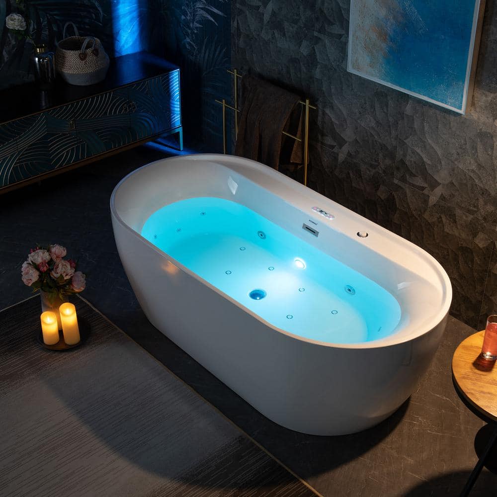WOODBRIDGE 35 in. Combination Bathtub with Center Drain White/Matte Black Trim, Inline Heater, Adjustable Air Massage