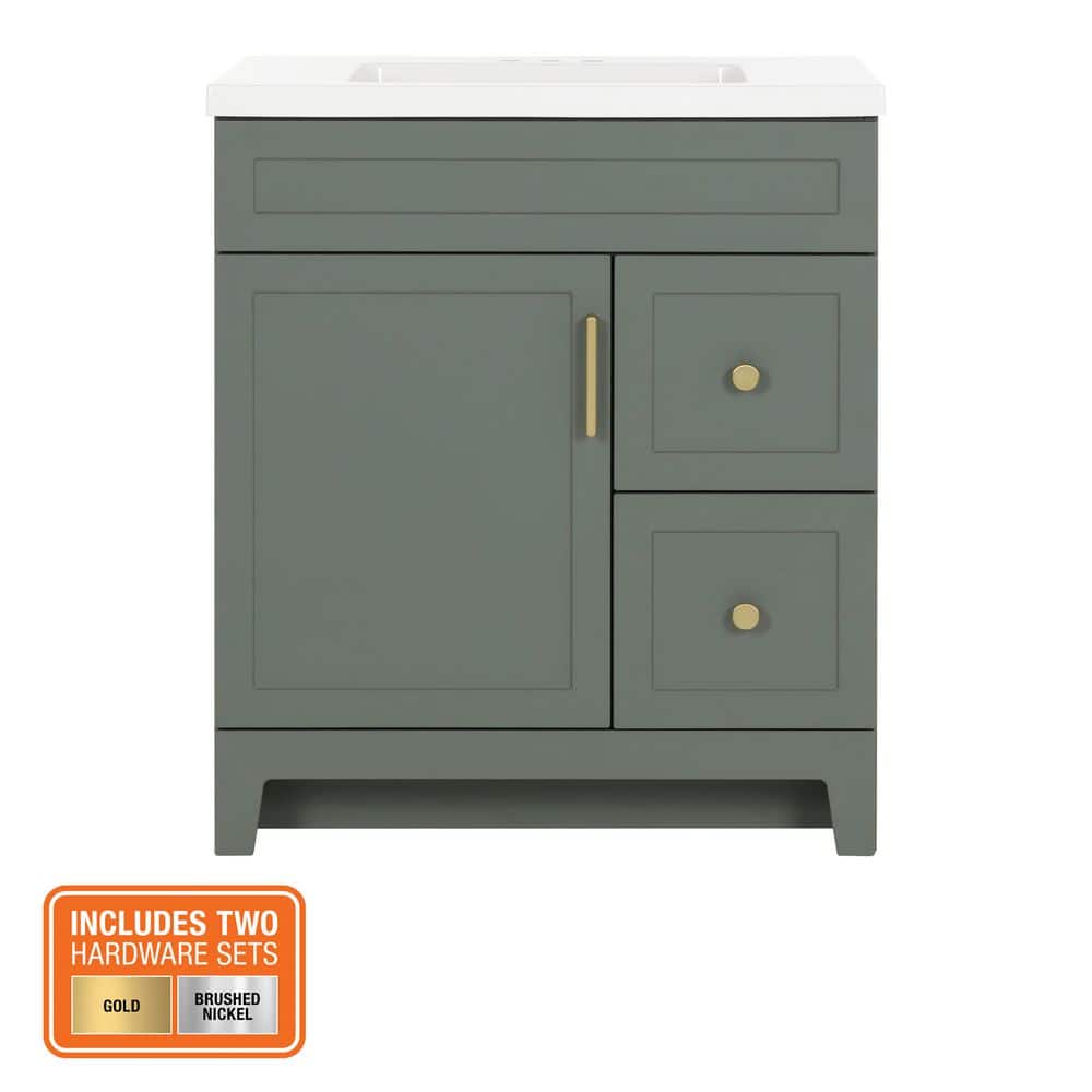 Glacier Bay Chasbury 31 in. Single Sink Palm Green Freestanding Bath Vanity with White Cultured Marble Top (Assembled) (3)