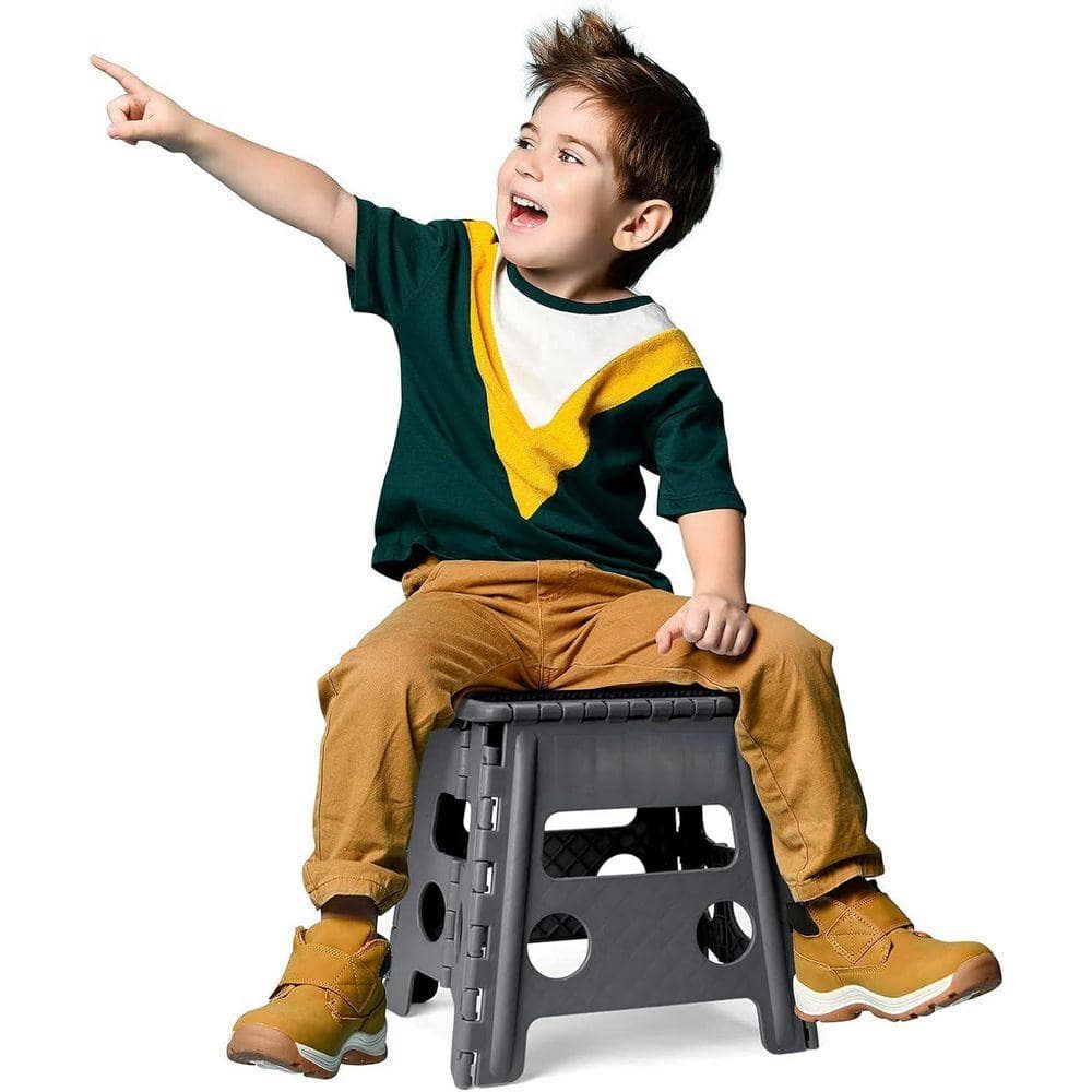 KIWDZFU 13 in. Reach Folding Step Stool for Adults and Kids 300 lbs. Capacity Non-Slip Compact Plastic Foldable Stool Gray (3)