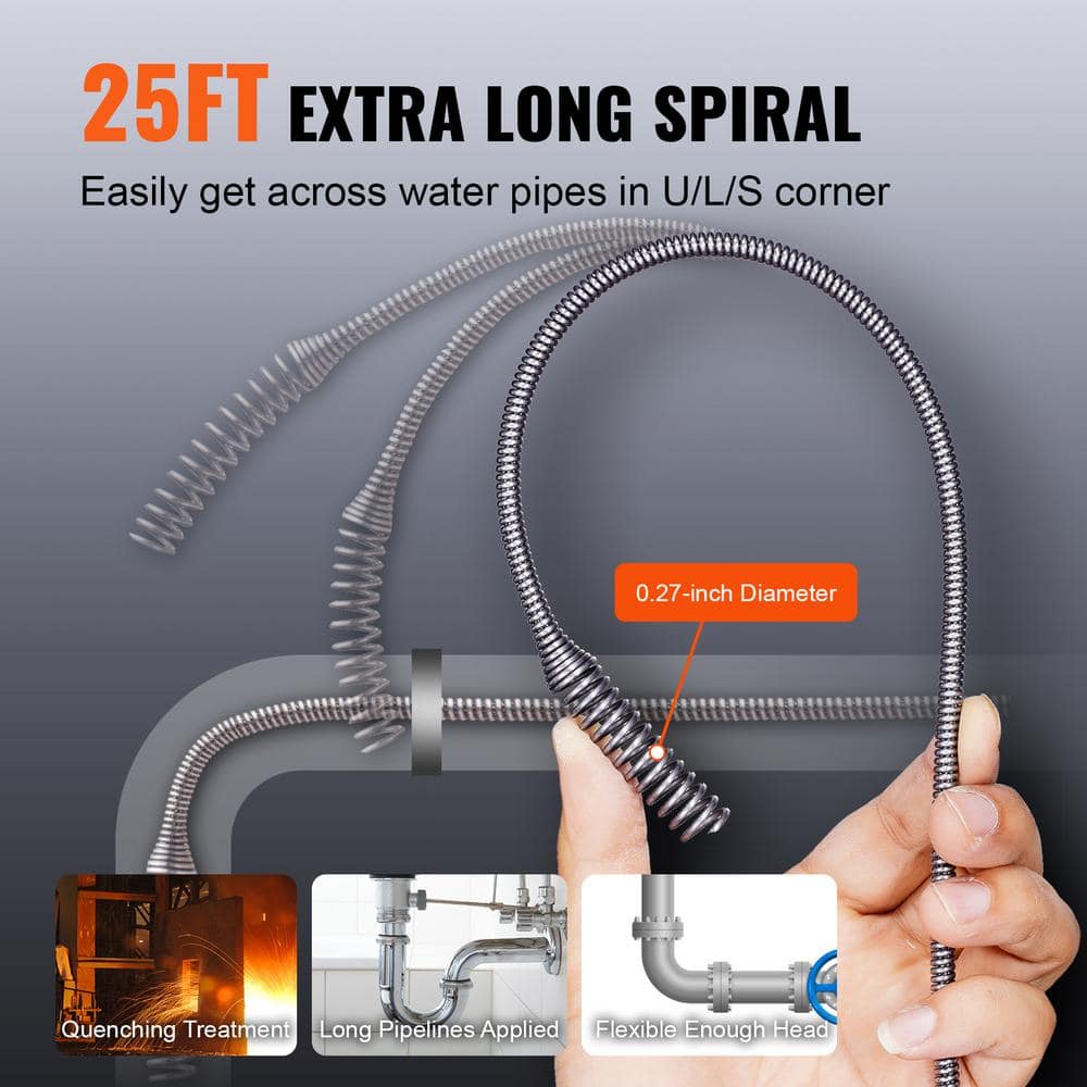 SKYSHALO 12-Volt Electric Drain Auger 25 ft. Cordless Plumbing Snake Auto Feed Pipeline Snake Drain Clog Remover with Power Drill (3)