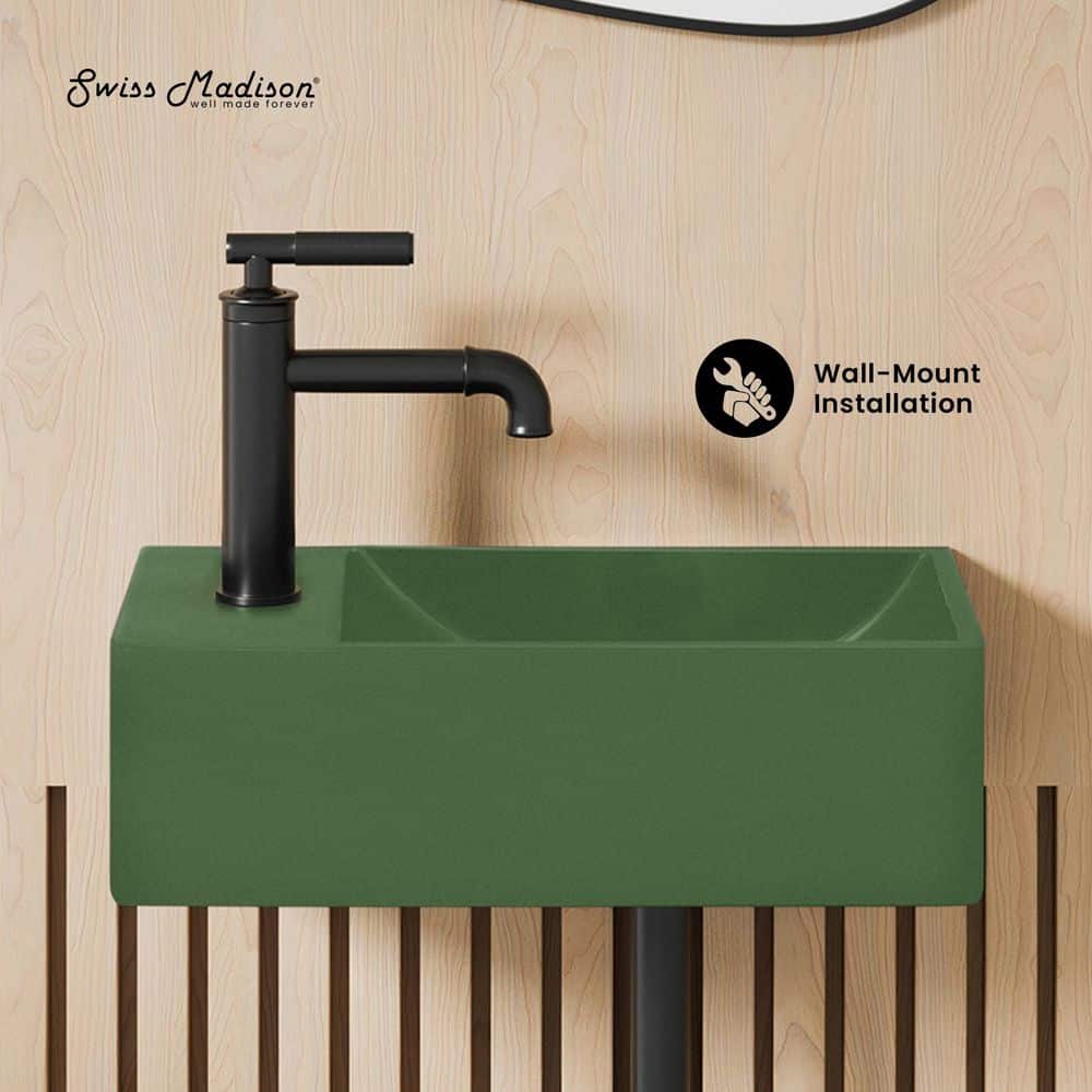 Swiss Madison Lisse 16 in. Concrete Composite Rectangle Wall-Mounted Sink With 4 in. Basin Left Side Faucet Mount in Matte Royal Green (2)