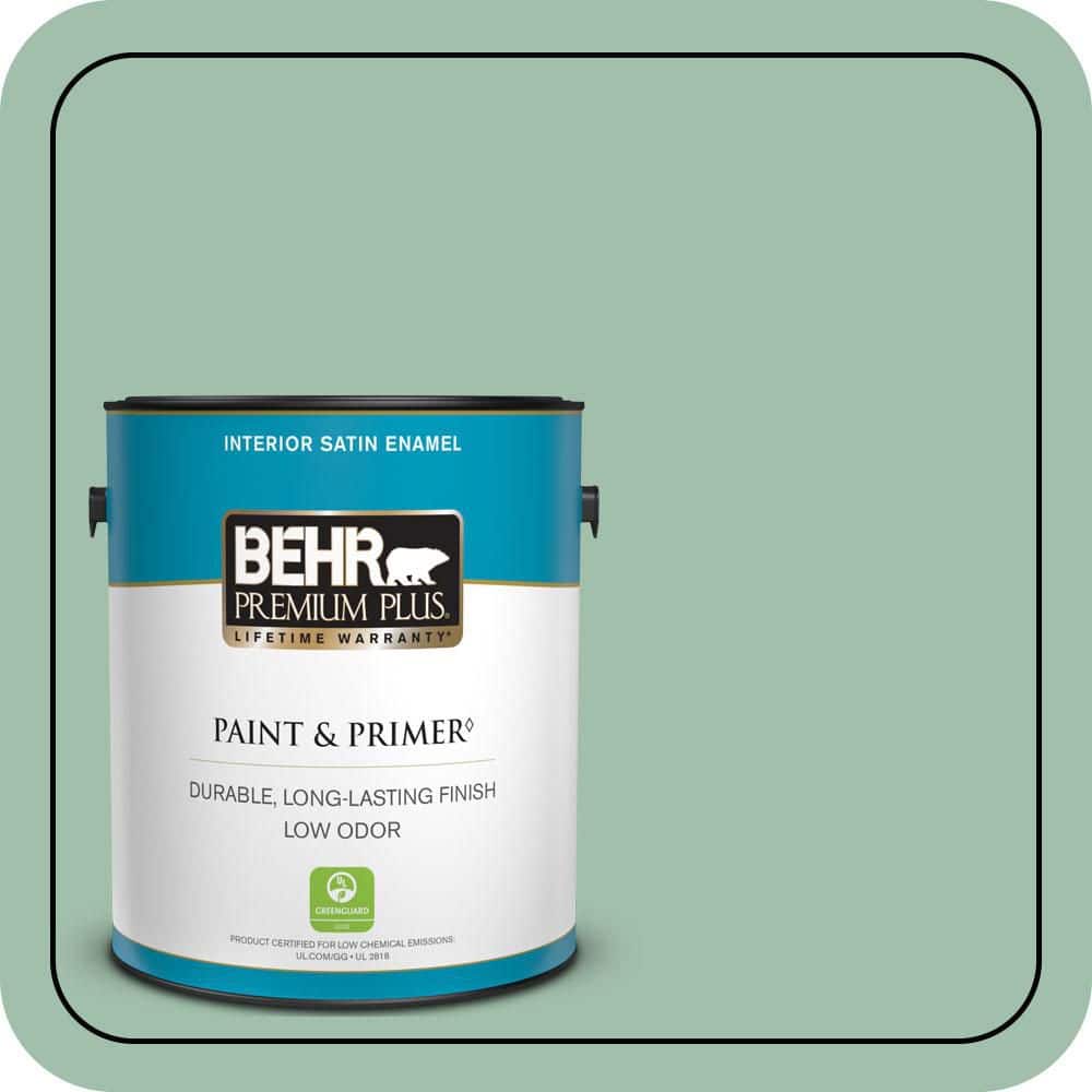 BEHR PREMIUM PLUS 1 gal. #MQ6-13 Spring Reflection Satin Enamel Low Odor Interior Paint & Primer