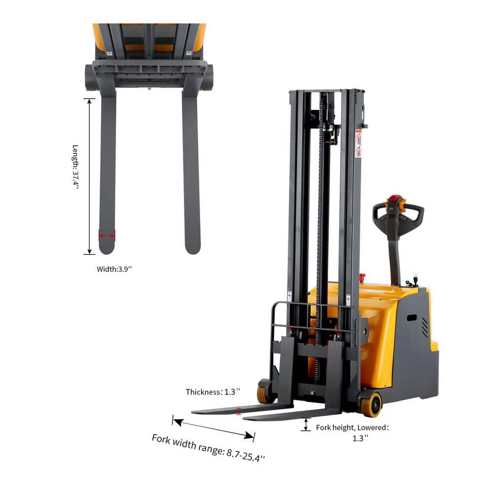 TORY CARRIER 1200 lbs. Counterbalanced Electric Stacker Powered Forklift Truck 118 in. Lifting with Adjustable Forged Forks (3)