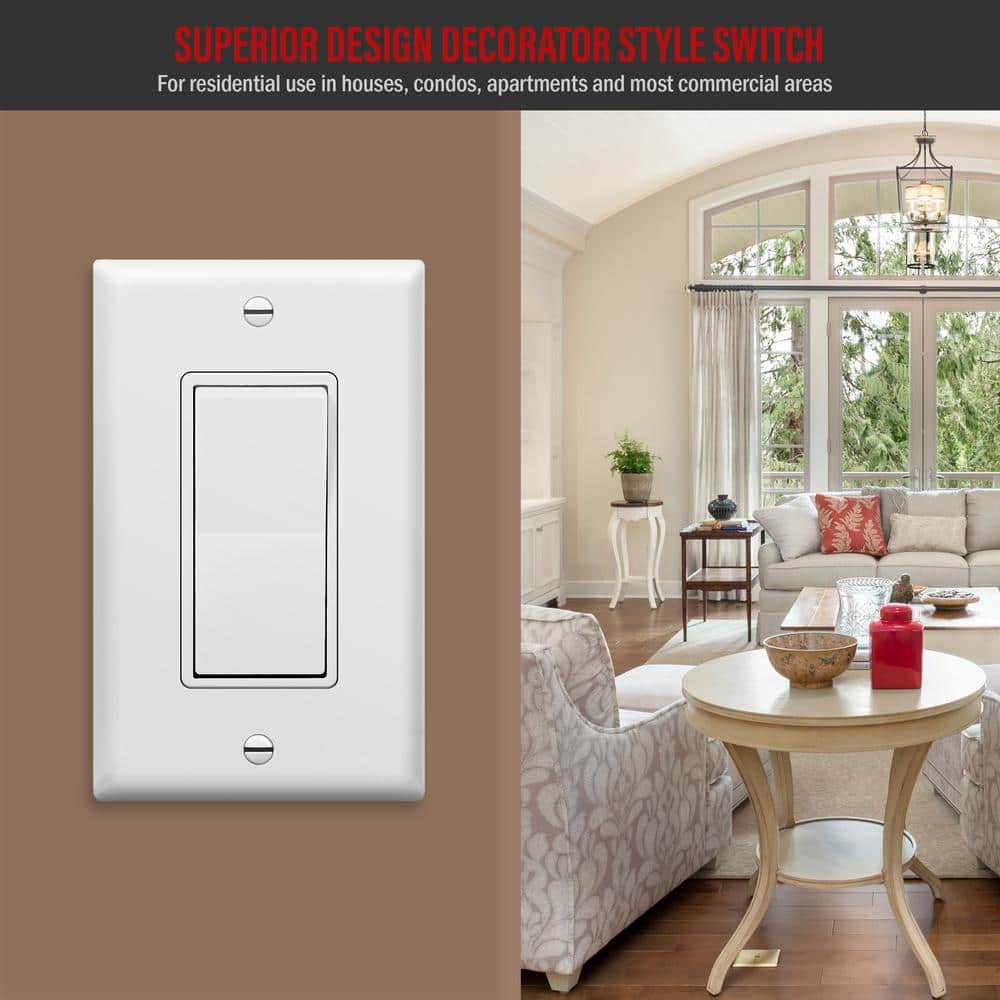 ENERLITES 15 Amp Single Pole Decorator Paddle Rocker Light Switch with Wall Plates, White (3-Pack) (3)
