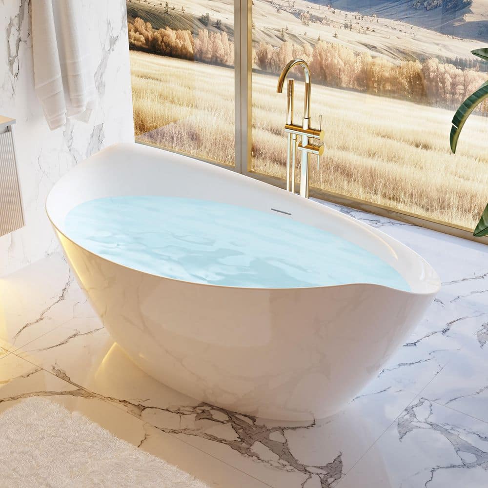 FORCLOVER 70 in. x 36 in. Acrylic Freestanding Soaking Bathtub with Center Drain in Glossy White (2)