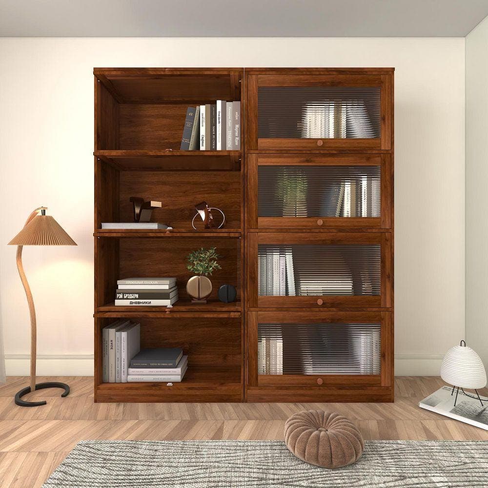 XUJMK 32 in. W x 14 in. D x 63 in. H Brown Linen Cabinet, Bookshelf, Office Storage Cabinet, Floor-to-Ceiling Low Cabinet (2)
