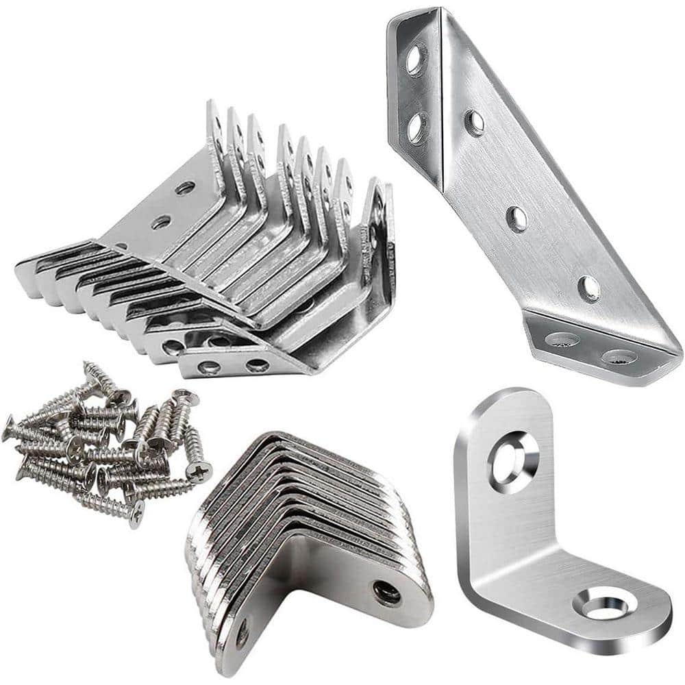 KIWDZFU Universal Stainless Steel Furniture Corner Connector Trapeziform and L-Shaped Angle Brackets 20-Pack Silver (1)