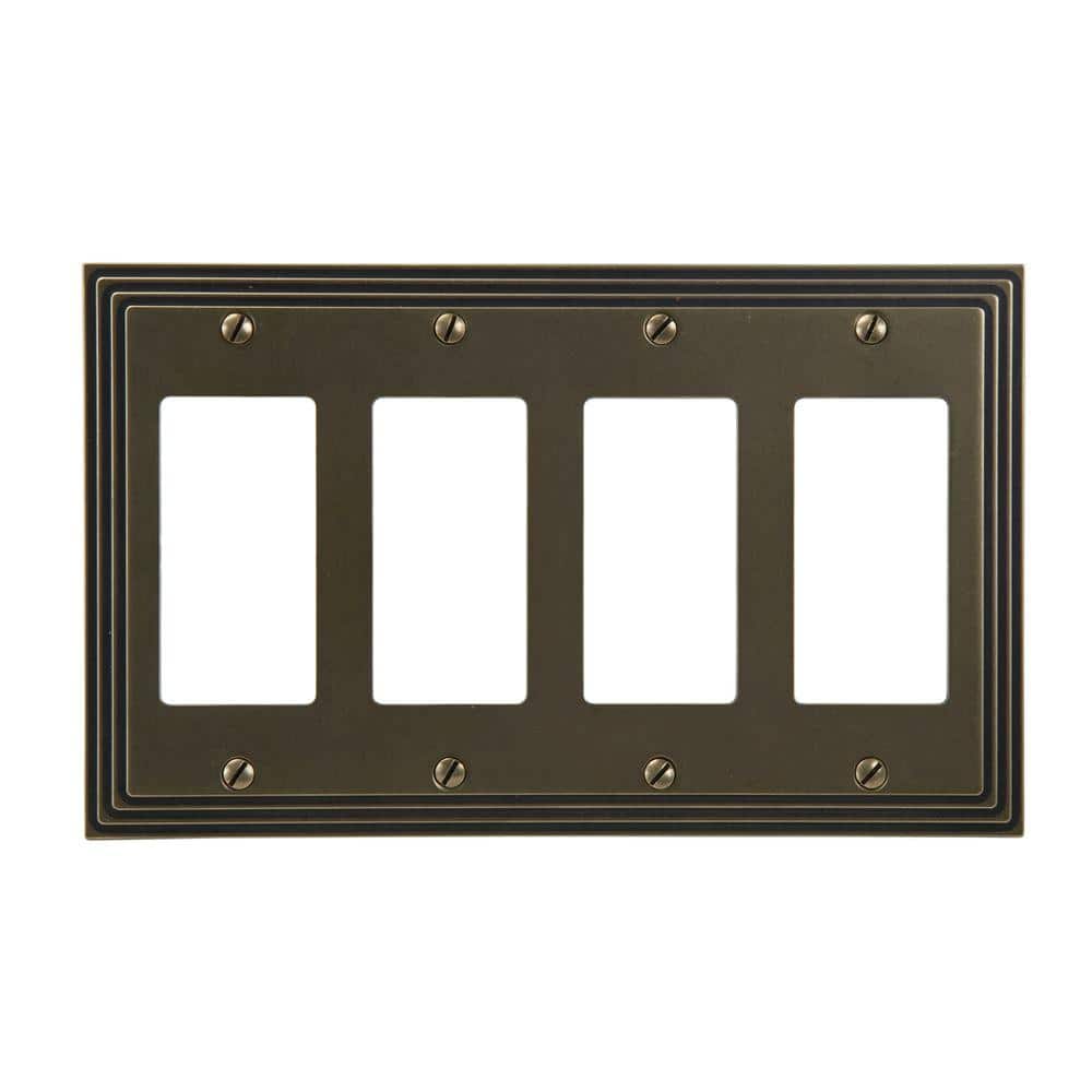 AMERELLE Tiered 4 Gang Rocker Metal Wall Plate - Rustic Brass