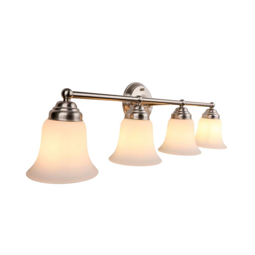 Hampton Bay Ashhurst 32.75 in. 4-Light Brushed Nickel Bathroom Vanity Light with Frosted Glass Shades (3)