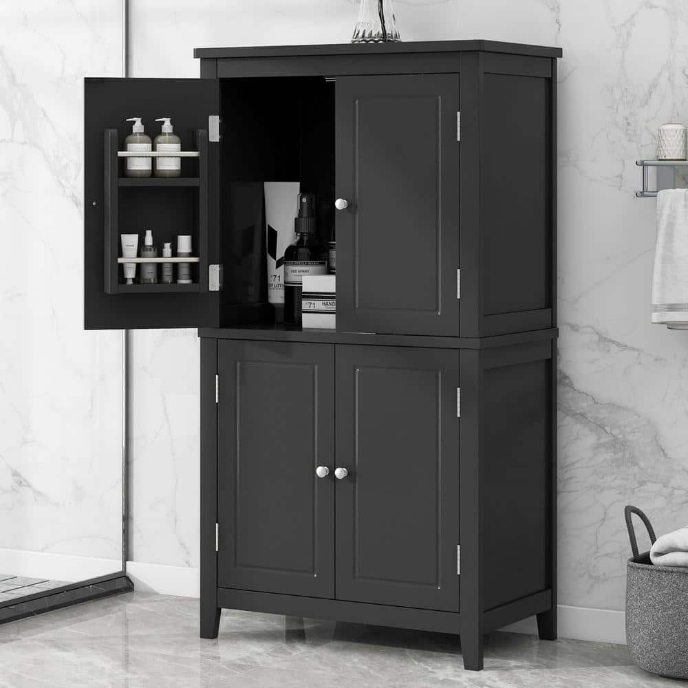 Sarlai 24 in. W 12 in. D 43 in. H MDF Freestanding Linen Cabinet Floor Storage Cabinet with Adjustable Shelves (3)