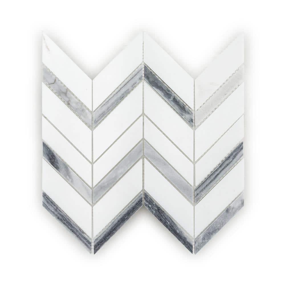 Jeffrey Court Glacier Edge White and Gray 9.875 in. x 11.25 in. Chevron Honed Marble Floor and Wall Mosaic Tile (0.771 sq. ft./Each) (2)