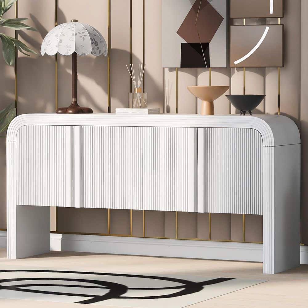 COWLOWN 62.2 in. W 14.96 in. D 31.5 in. H Wave Pattern Linen Cabinet with 4-Doors and Adjustable Shelf (1)