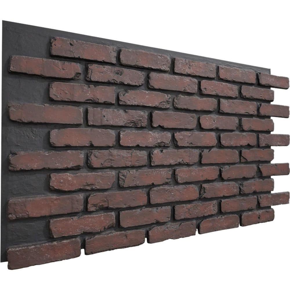 Ekena Millwork EverStone Aged Brick Faux Brick Panel, 46 7/8"W x 27"H x 1 1/4"D, Cinder Color (3)