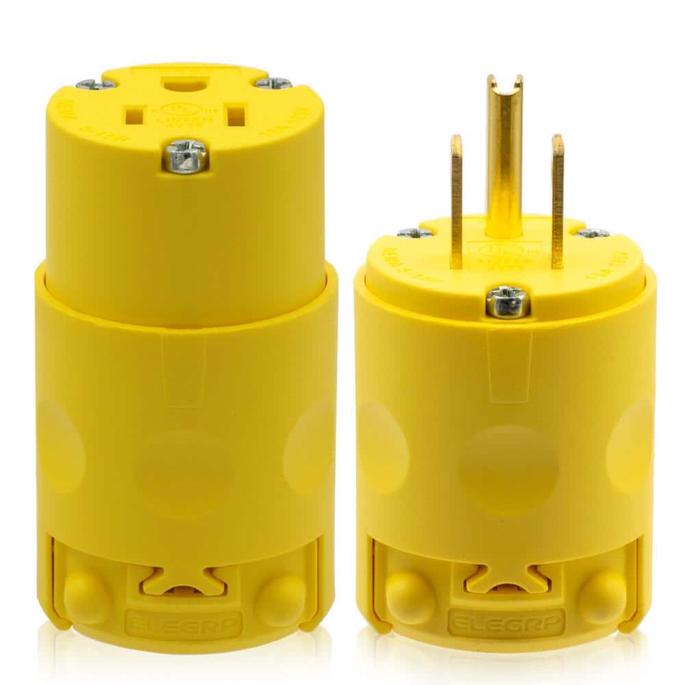 ELEGRP Straight Blade Plug and Connector Set, 15 Amp 125-Volt NEMA 5-15P NEMA 5-15R 2 Pole 3 Wire Grounding, (5-Set)